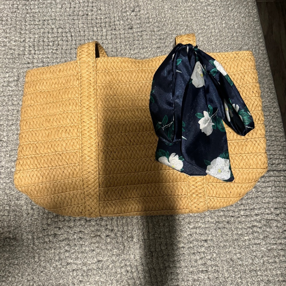 Draper James Straw Bag w/ Floral Scarf